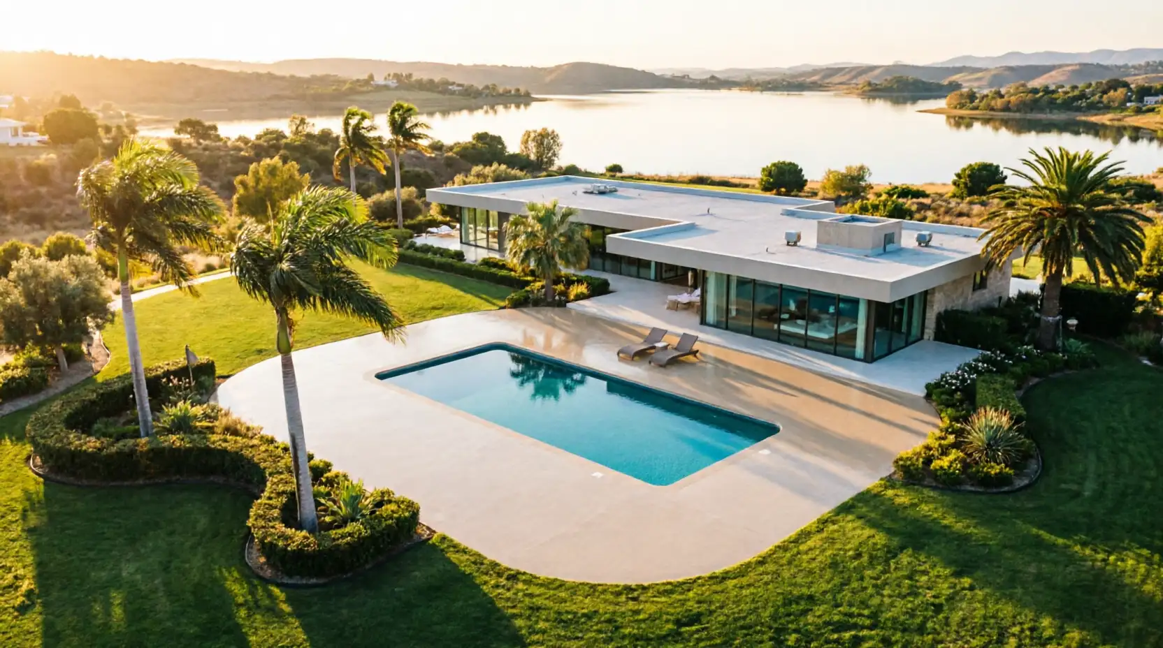 Luxury epoxy pool deck resurfacing on a Lake Travis waterfront property, showcasing a premium, durable finish