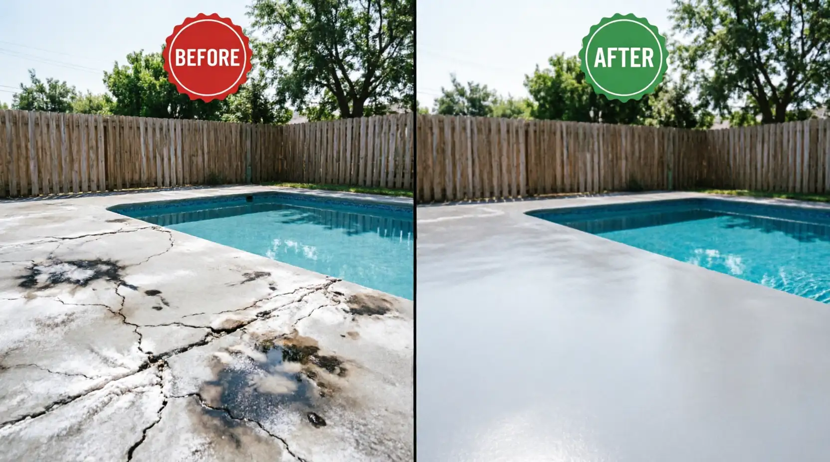 Heat-reflective polyaspartic pool deck coating in Austin, Texas, providing a cool and barefoot-friendly surface